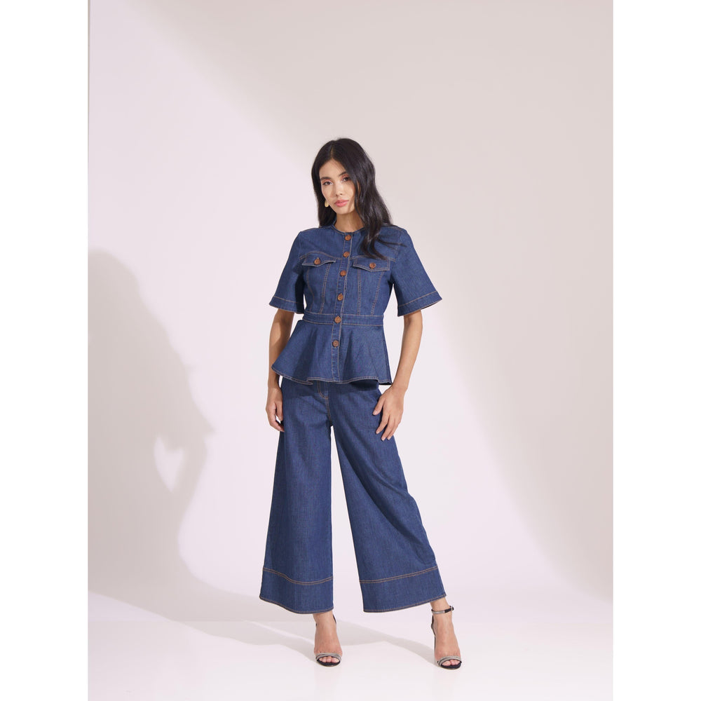 Denim Contrasting Co-ord Trousers - ANI CLOTHING