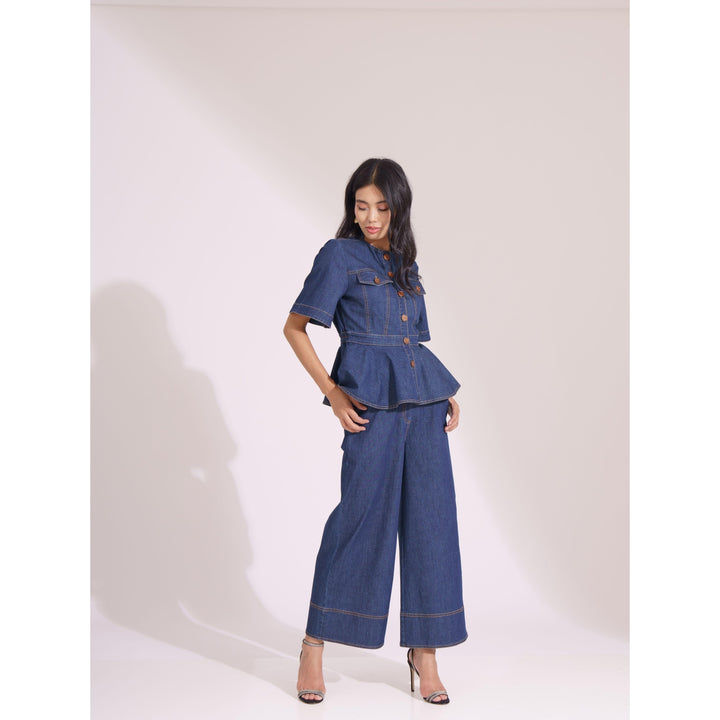 Denim Contrasting Co-ord Trousers - ANI CLOTHING