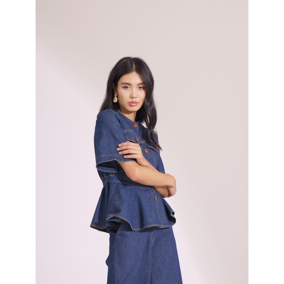 Denim Contrasting Co-ord Top - ANI CLOTHING