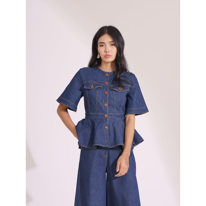 Denim Contrasting Co-ord Top - ANI CLOTHING