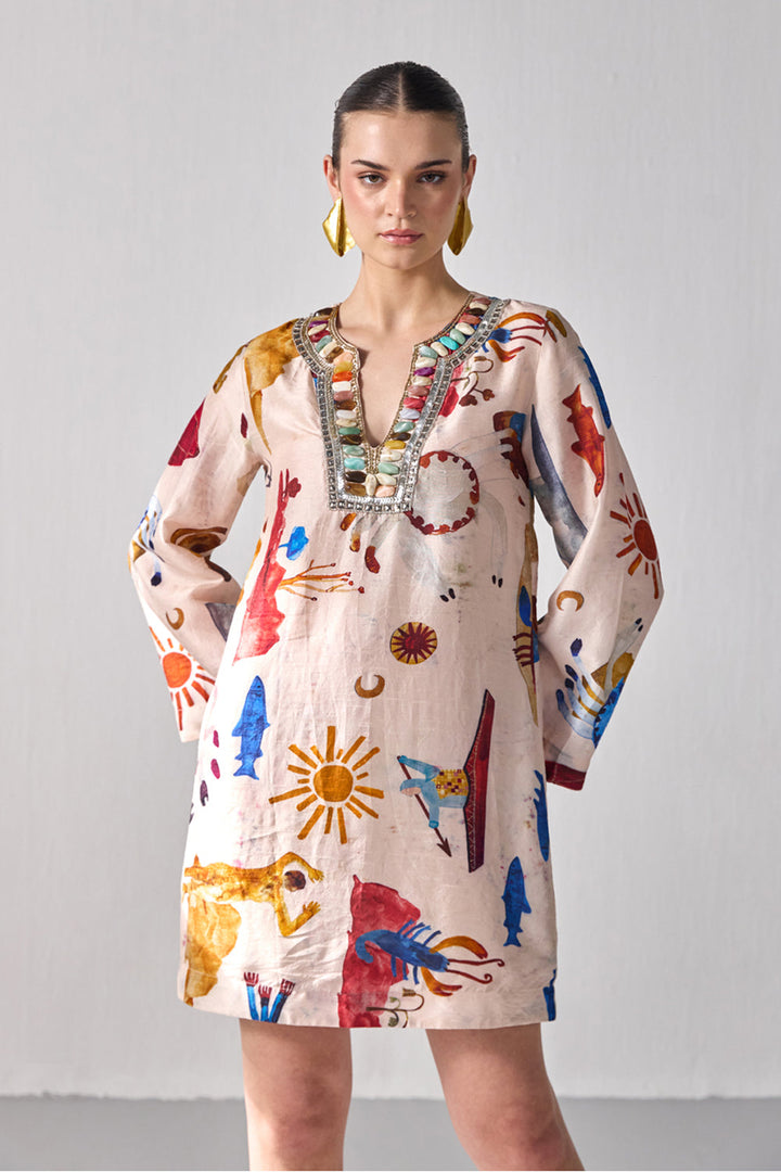 Bourbon Embellished Short Kaftan Dress